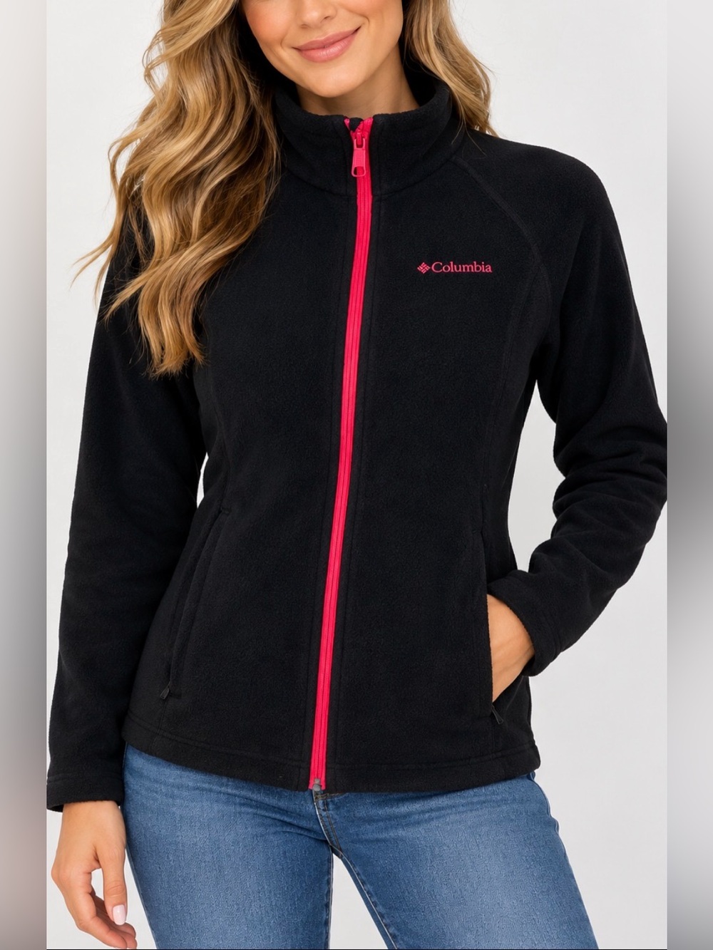 Columbia Fleece Jacket w Pink Zipper & Pockets Size Youth Girls 14/16